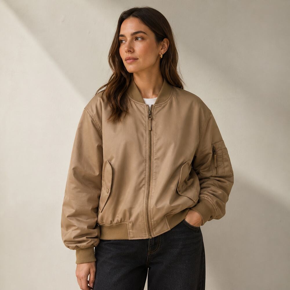 Anine Bing Leon Bomber Jacket Womens L Sepia Oversized Long Sleeve Full Zip NWT